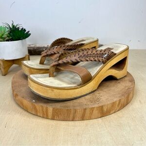 Y2K Wooden Platform Chunky Brown Slides | Made in Brazil | Real Wood Base Size 8